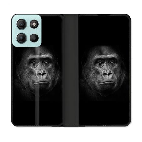Housse cuir portefeuille Pour Motorola G15 Animal Gorille Noir