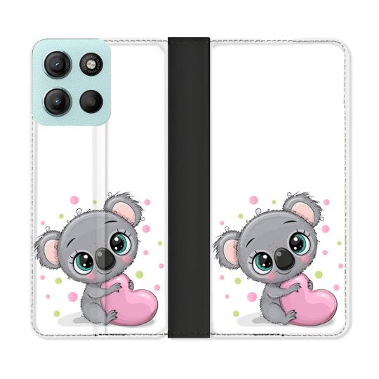Housse cuir portefeuille Pour Motorola G15 Animal Koala Cœur