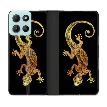 Housse cuir portefeuille Pour Motorola G15 Animal Lezard Noir