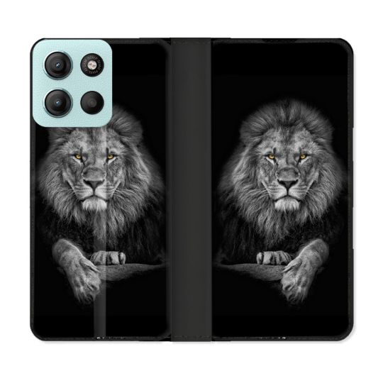 Housse cuir portefeuille Pour Motorola G15 Animal Lion Majestueux