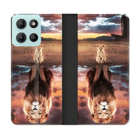 Housse cuir portefeuille Pour Motorola G15 Animal Lion Reflet
