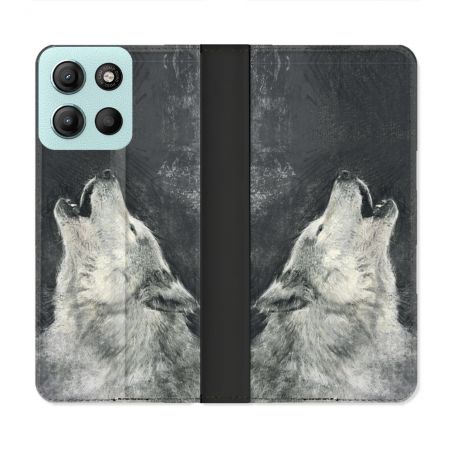 Housse cuir portefeuille Pour Motorola G15 Animal Loup Hurlement