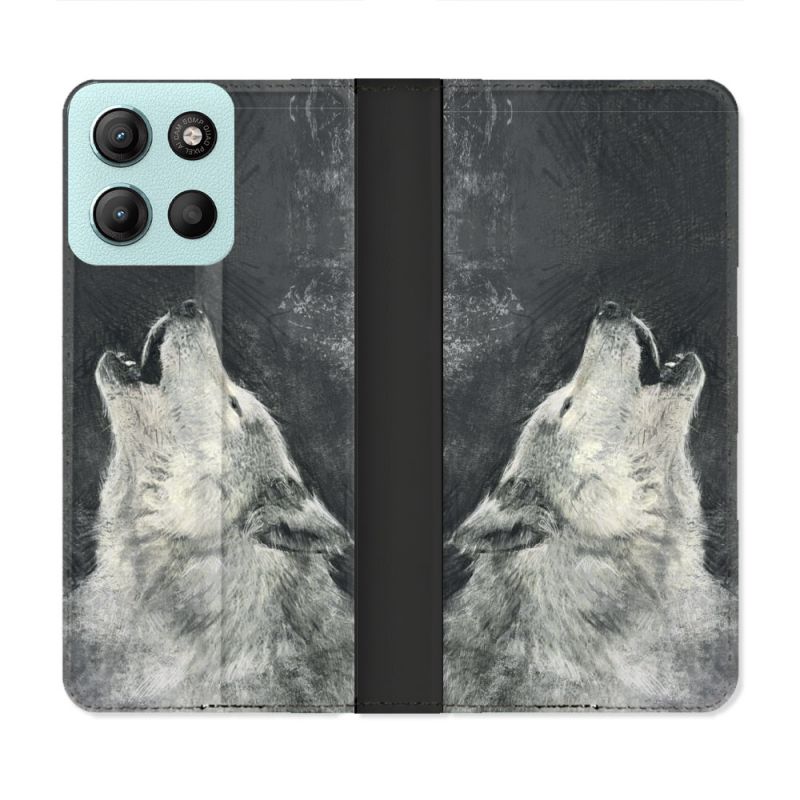 Housse cuir portefeuille Pour Motorola G15 Animal Loup Hurlement