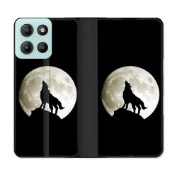 Housse cuir portefeuille Pour Motorola G15 Animal Loup Noir