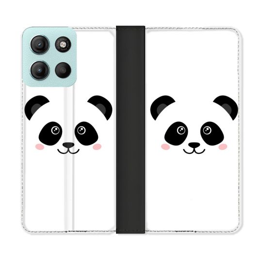 Housse cuir portefeuille Pour Motorola G15 Animal Panda Blanc