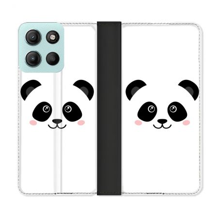 Housse cuir portefeuille Pour Motorola G15 Animal Panda Blanc