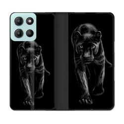 Housse cuir portefeuille Pour Motorola G15 Animal Panthère Noire