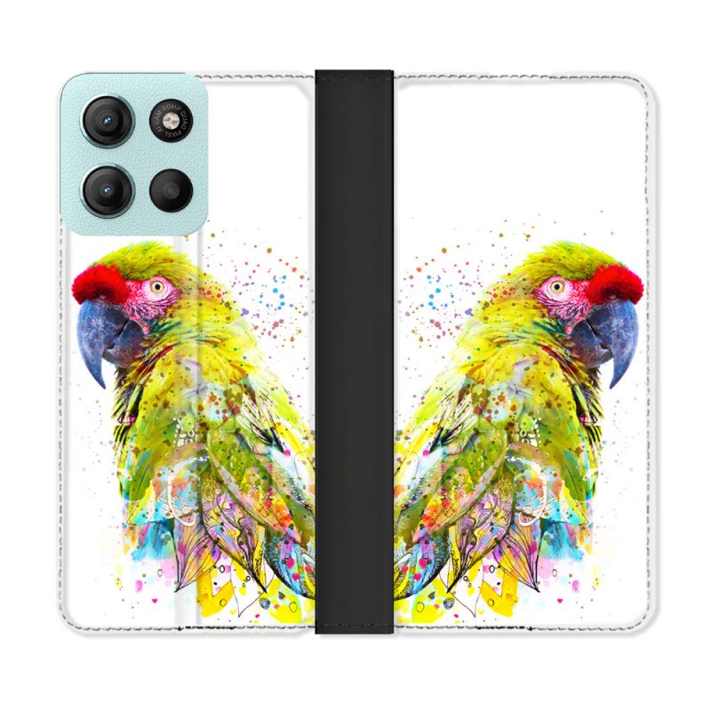 Housse cuir portefeuille Pour Motorola G15 Animal Perroquet Jaune