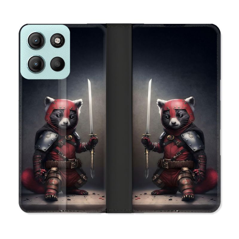 Housse cuir portefeuille Pour Motorola G15 Animal Raton Samouraï