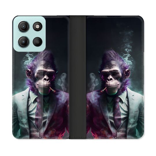 Housse cuir portefeuille Pour Motorola G15 Animal Singe Business