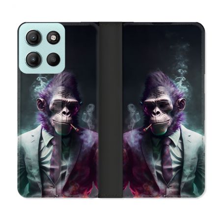 Housse cuir portefeuille Pour Motorola G15 Animal Singe Business