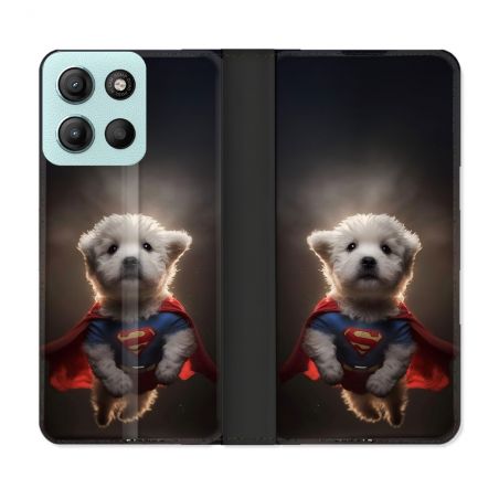 Housse cuir portefeuille Pour Motorola G15 Animal Super Chien