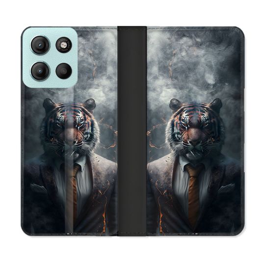 Housse cuir portefeuille Pour Motorola G15 Animal Tigre Business
