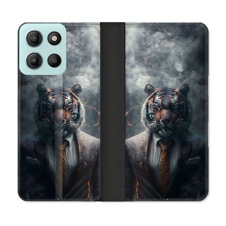 Housse cuir portefeuille Pour Motorola G15 Animal Tigre Business