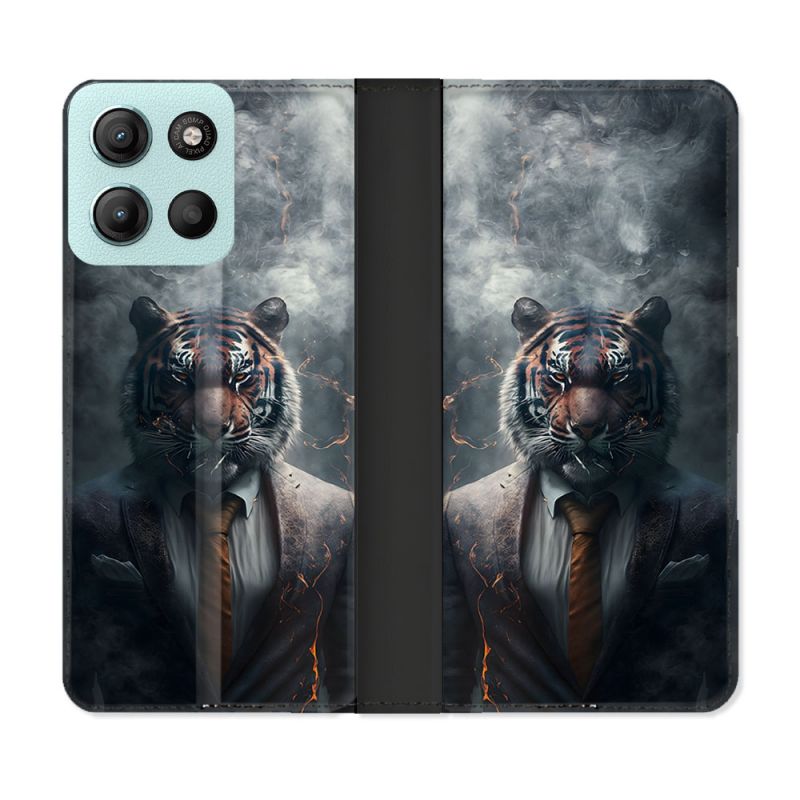 Housse cuir portefeuille Pour Motorola G15 Animal Tigre Business