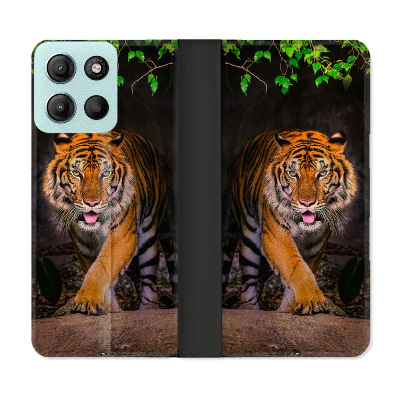 Housse cuir portefeuille Pour Motorola G15 Animal Tigre Jungle