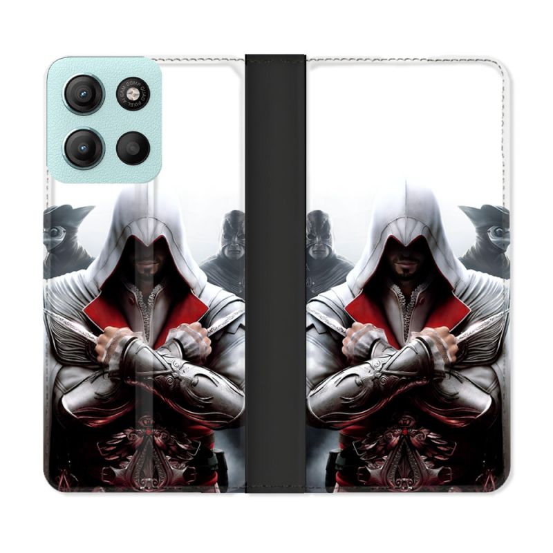 Housse cuir portefeuille Pour Motorola G15 Assassin Creed Mask