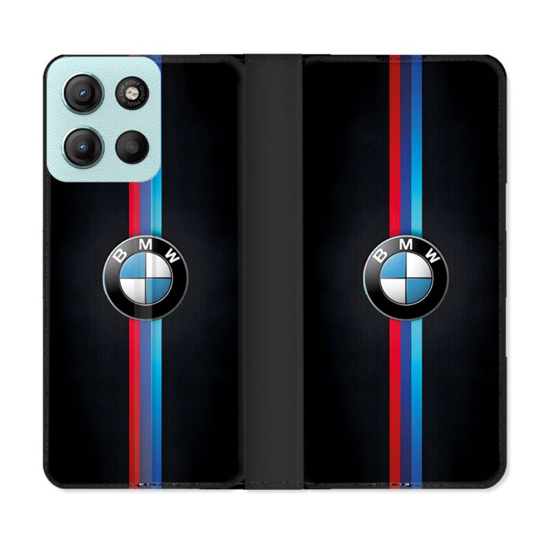 Housse cuir portefeuille Pour Motorola G15 BMW Logo
