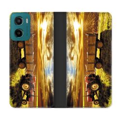 Housse cuir portefeuille Pour Motorola G05 / E15 Agriculture Tracteur Color