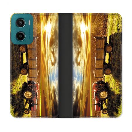 Housse cuir portefeuille Pour Motorola G05 / E15 Agriculture Tracteur Color