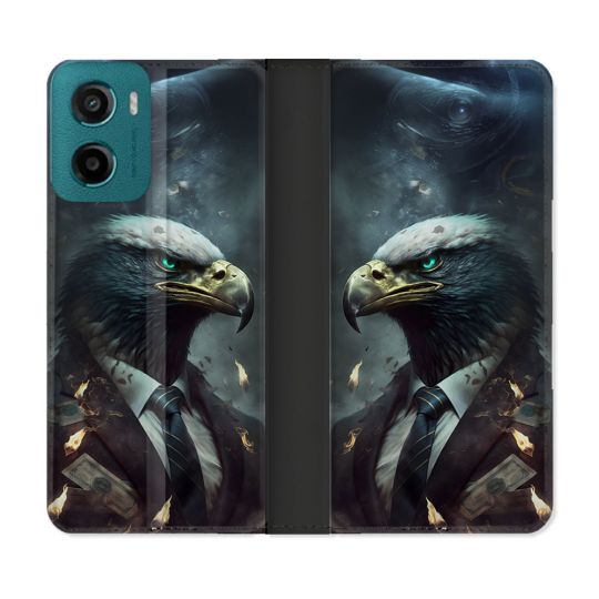 Housse cuir portefeuille Pour Motorola G05 / E15 Animal Aigle Business
