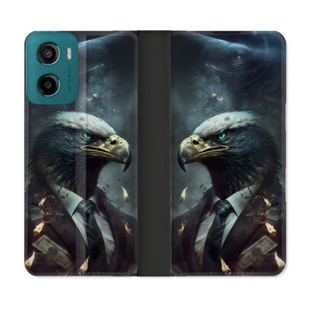 Housse cuir portefeuille Pour Motorola G05 / E15 Animal Aigle Business