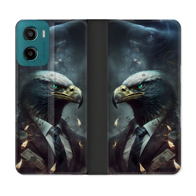 Housse cuir portefeuille Pour Motorola G05 / E15 Animal Aigle Business