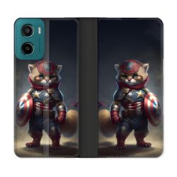 Housse cuir portefeuille Pour Motorola G05 / E15 Animal Chat America