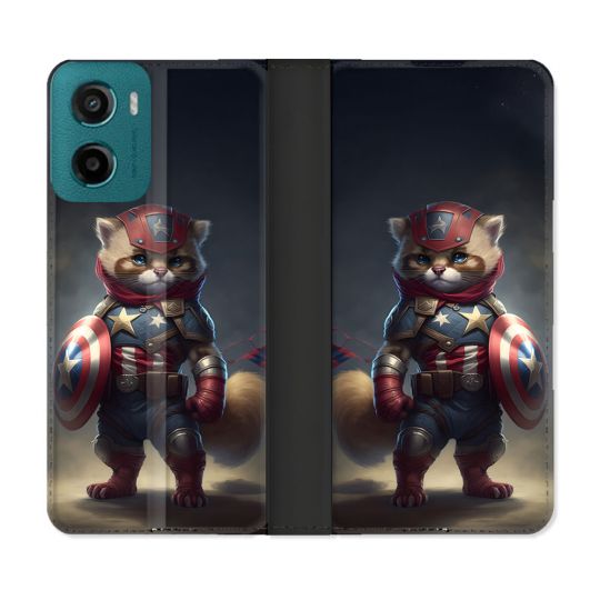 Housse cuir portefeuille Pour Motorola G05 / E15 Animal Chat America