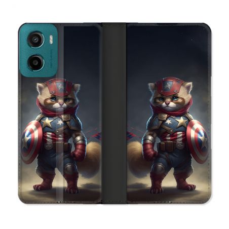 Housse cuir portefeuille Pour Motorola G05 / E15 Animal Chat America