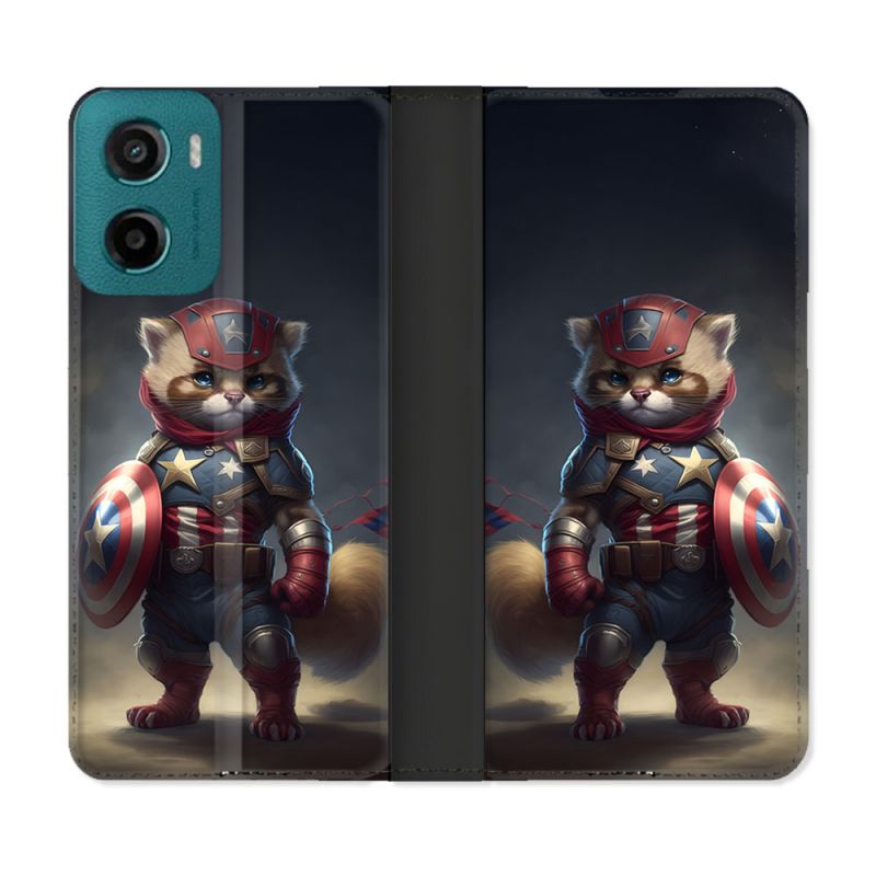 Housse cuir portefeuille Pour Motorola G05 / E15 Animal Chat America