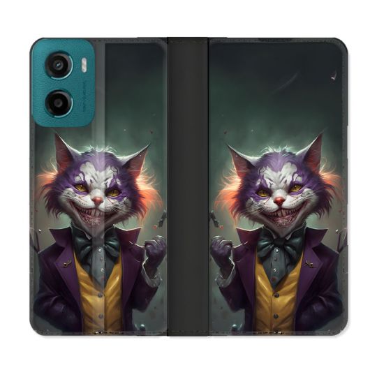 Housse cuir portefeuille Pour Motorola G05 / E15 Animal Chat Joker