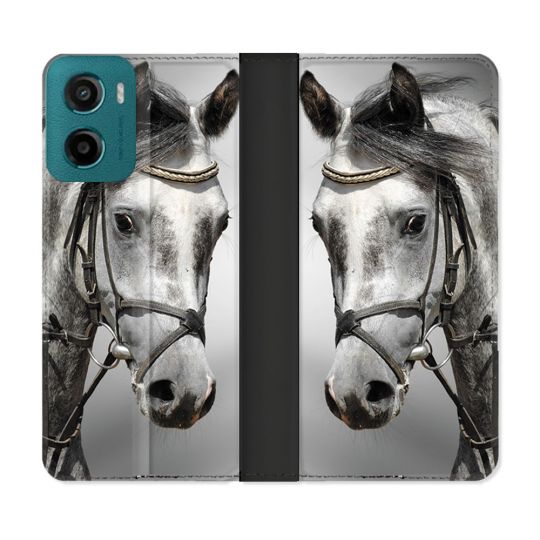 Housse cuir portefeuille Pour Motorola G05 / E15 Animal Cheval Blanc