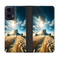 Housse cuir portefeuille Pour Motorola G35 5G Agriculture Moissonneuse Blé
