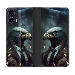 Housse cuir portefeuille Pour Motorola G35 5G Animal Aigle Business