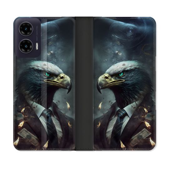 Housse cuir portefeuille Pour Motorola G35 5G Animal Aigle Business