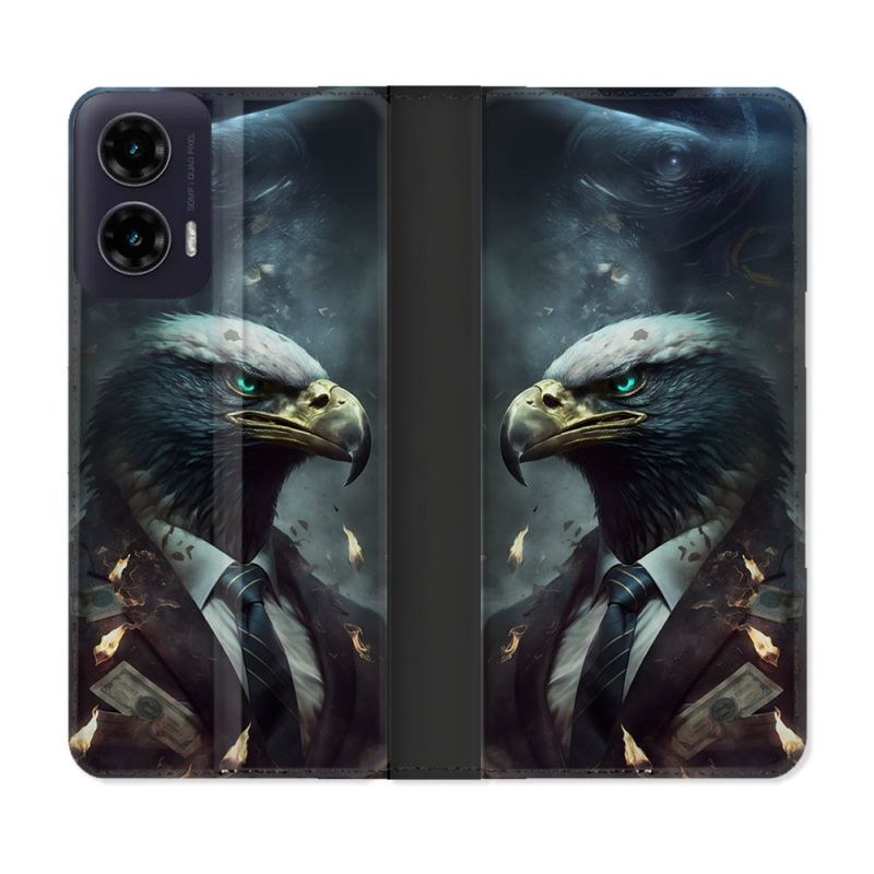 Housse cuir portefeuille Pour Motorola G35 5G Animal Aigle Business