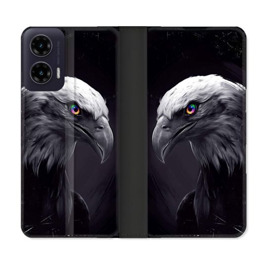 Housse cuir portefeuille Pour Motorola G35 5G Animal Aigle Royal Noir