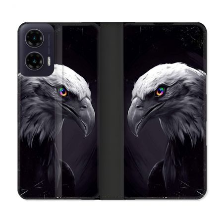Housse cuir portefeuille Pour Motorola G35 5G Animal Aigle Royal Noir