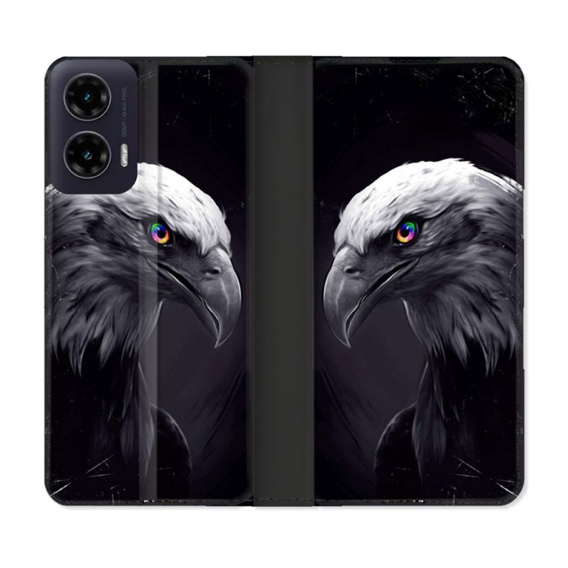 Housse cuir portefeuille Pour Motorola G35 5G Animal Aigle Royal Noir