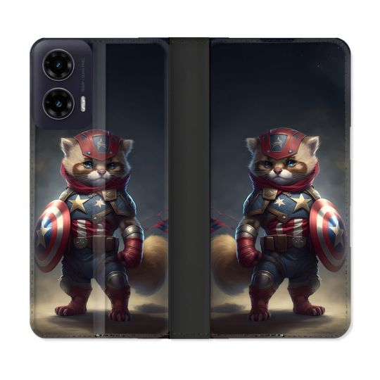 Housse cuir portefeuille Pour Motorola G35 5G Animal Chat America