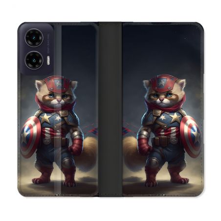 Housse cuir portefeuille Pour Motorola G35 5G Animal Chat America