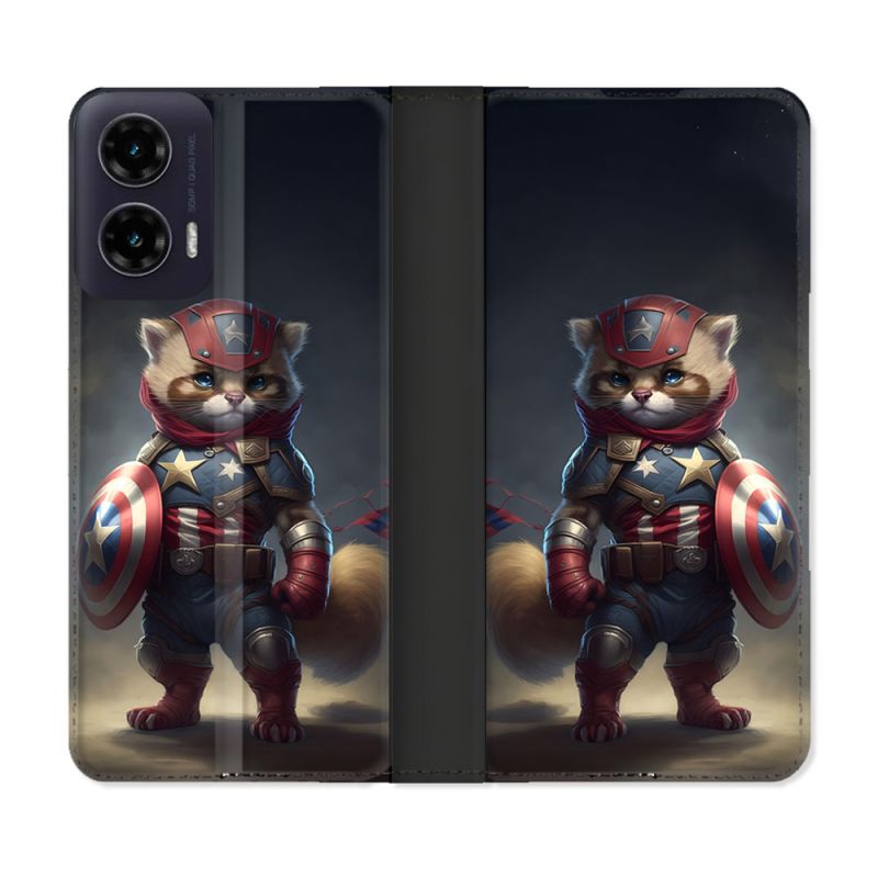 Housse cuir portefeuille Pour Motorola G35 5G Animal Chat America