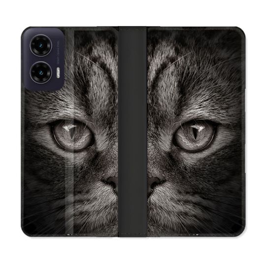 Housse cuir portefeuille Pour Motorola G35 5G Animal Chat Gris