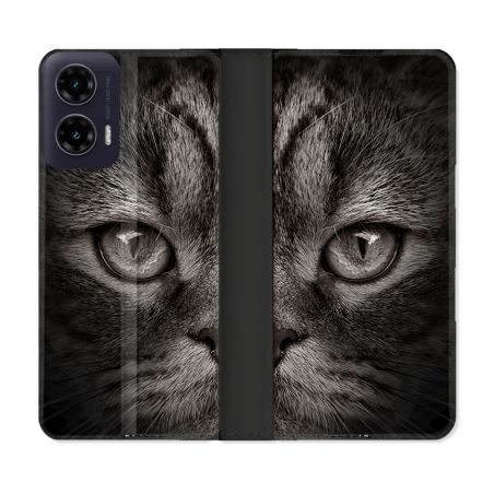 Housse cuir portefeuille Pour Motorola G35 5G Animal Chat Gris