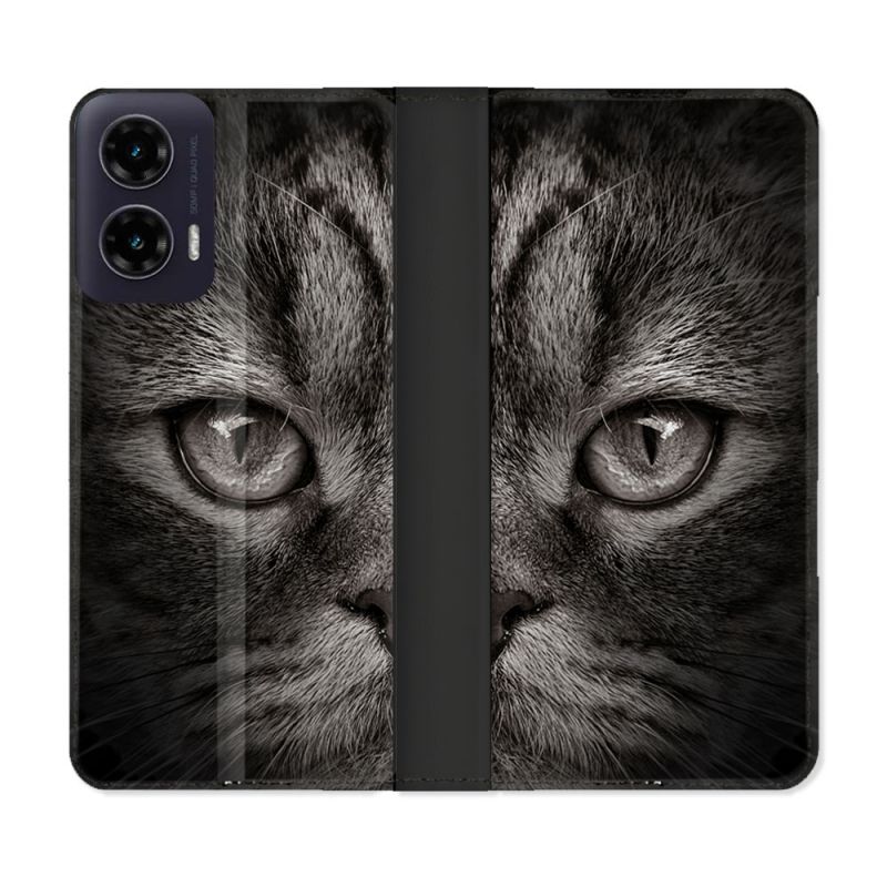 Housse cuir portefeuille Pour Motorola G35 5G Animal Chat Gris