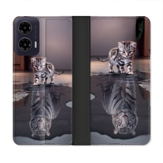 Housse cuir portefeuille Pour Motorola G35 5G Animal Chat Reflet