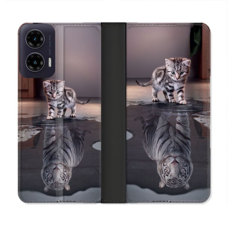 Housse cuir portefeuille Pour Motorola G35 5G Animal Chat Reflet