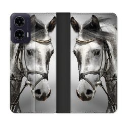 Housse cuir portefeuille Pour Motorola G35 5G Animal Cheval Blanc