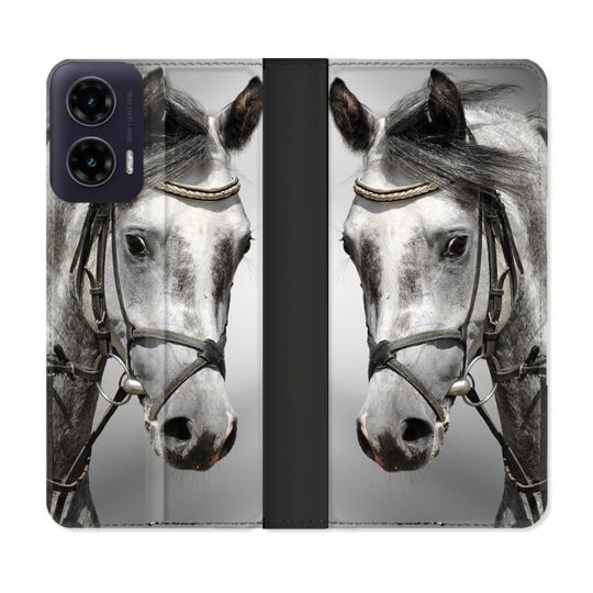 Housse cuir portefeuille Pour Motorola G35 5G Animal Cheval Blanc